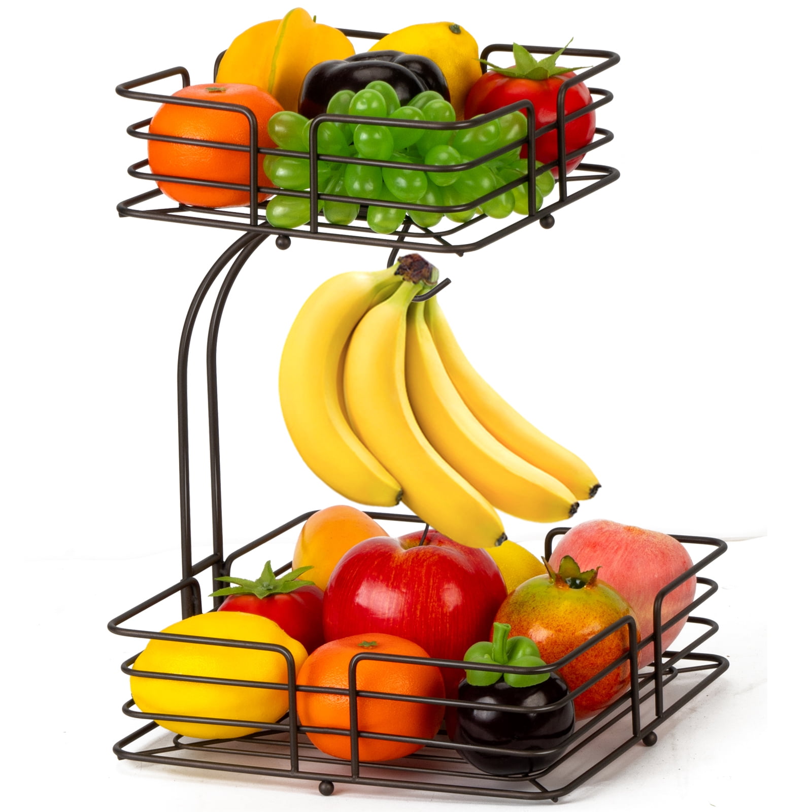 Fuleadture 2 Tier Disassembly Square Hanging Fruit Baskets with Banana