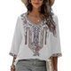 thumbnail image 1 of Women's Summer Boho Embroidery Mexican Bohemian Tops V Neck 3/4 Sleeve Causal Loose Shirt Blouse Tun, 1 of 5