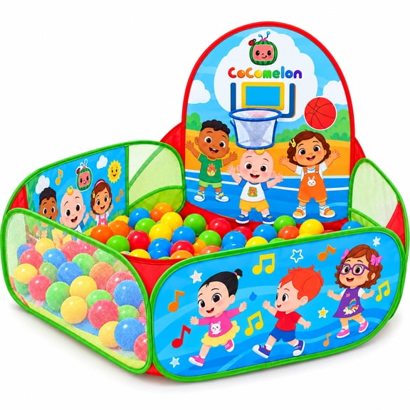 CoComelon Pop-Up Playground Ball Pit with 25 Play Balls and Basketball Hoop