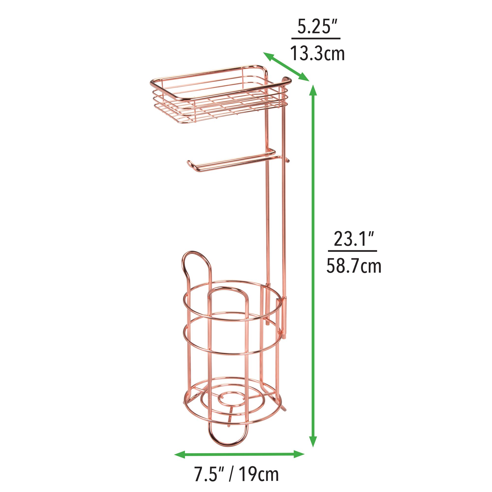 mDesign Steel Free Standing Toilet Paper Holder Stand and Dispenser - Rose Gold