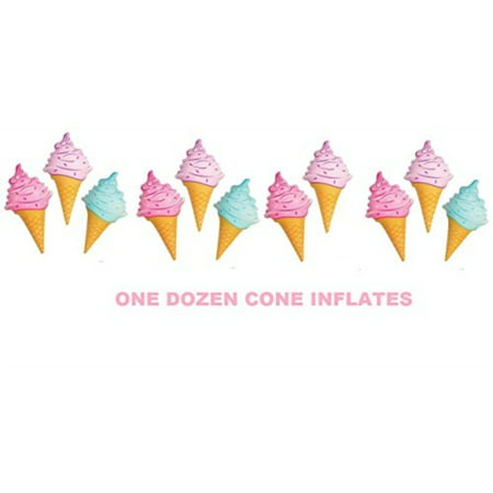 ice cream cone inflates ~ 12pk ~ inflatable ice cream cones ~ assorted colors ~ pool party favor decor birthday fun outdoor play prize