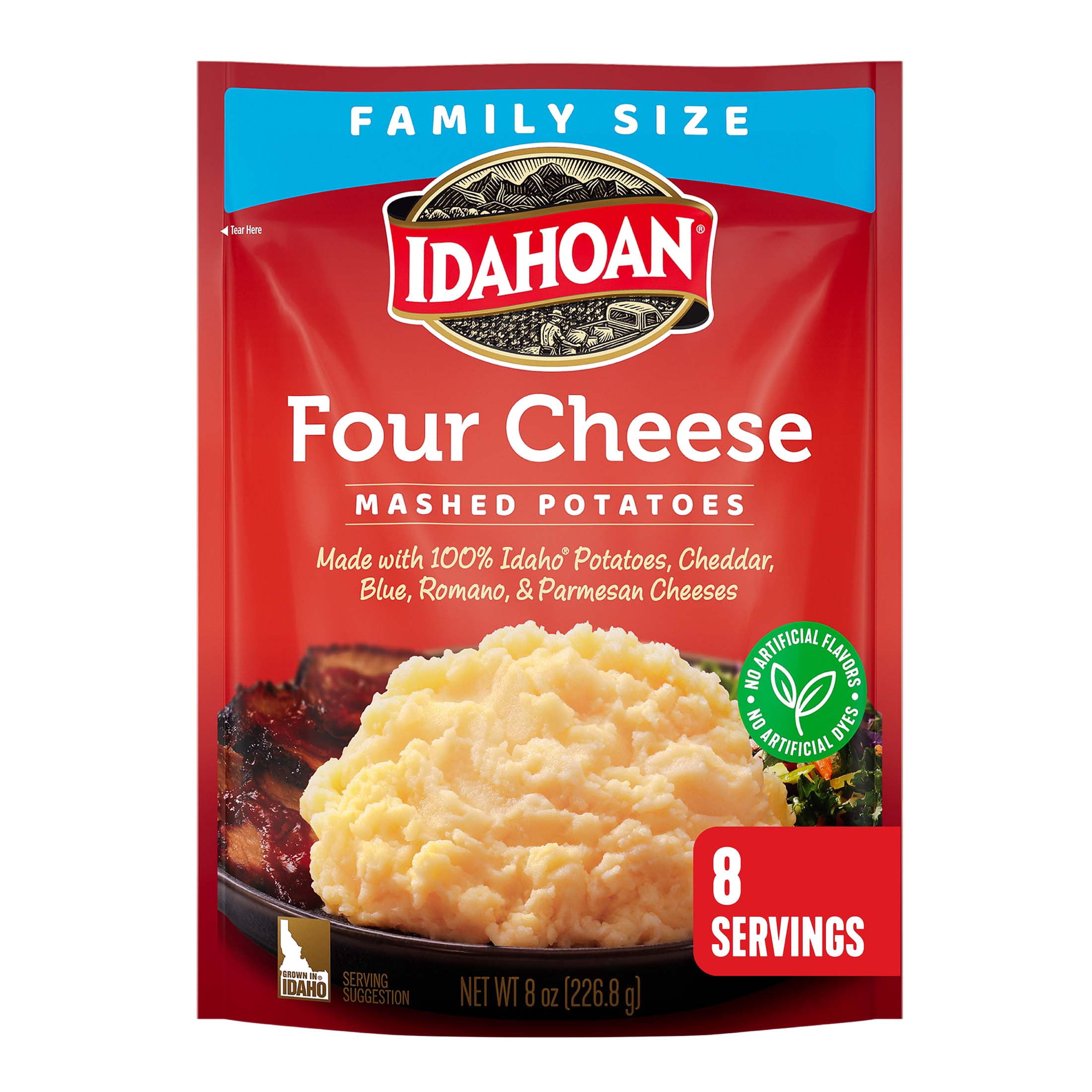 (2 pack) Idahoan Four Cheese Mashed Potatoes Family Size, 8 oz Pouch