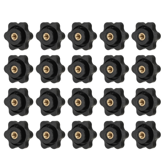 Uxcell Clamping Nuts Knob Plastic Screw-On Brass Star Knobs Knurled Female Threaded Hexagon Head M4 x 1" (20 Pack, Black)