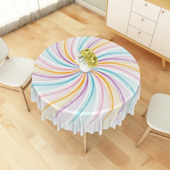 Nanqianyi Colorful Spiral Patterned Round Tablecloth 60 inch Washable Perfect For Kitchen Dinner Picnic Decor