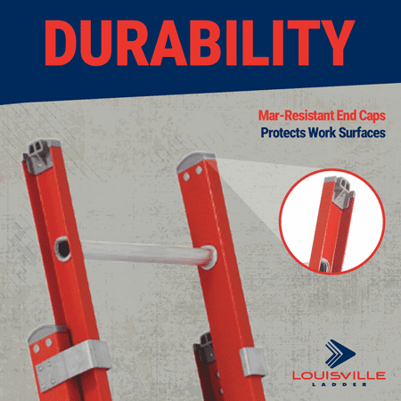 Louisville Cardinals FE3216 16 ft Fiberglass Extension Ladder, 300 lb Load Capacity