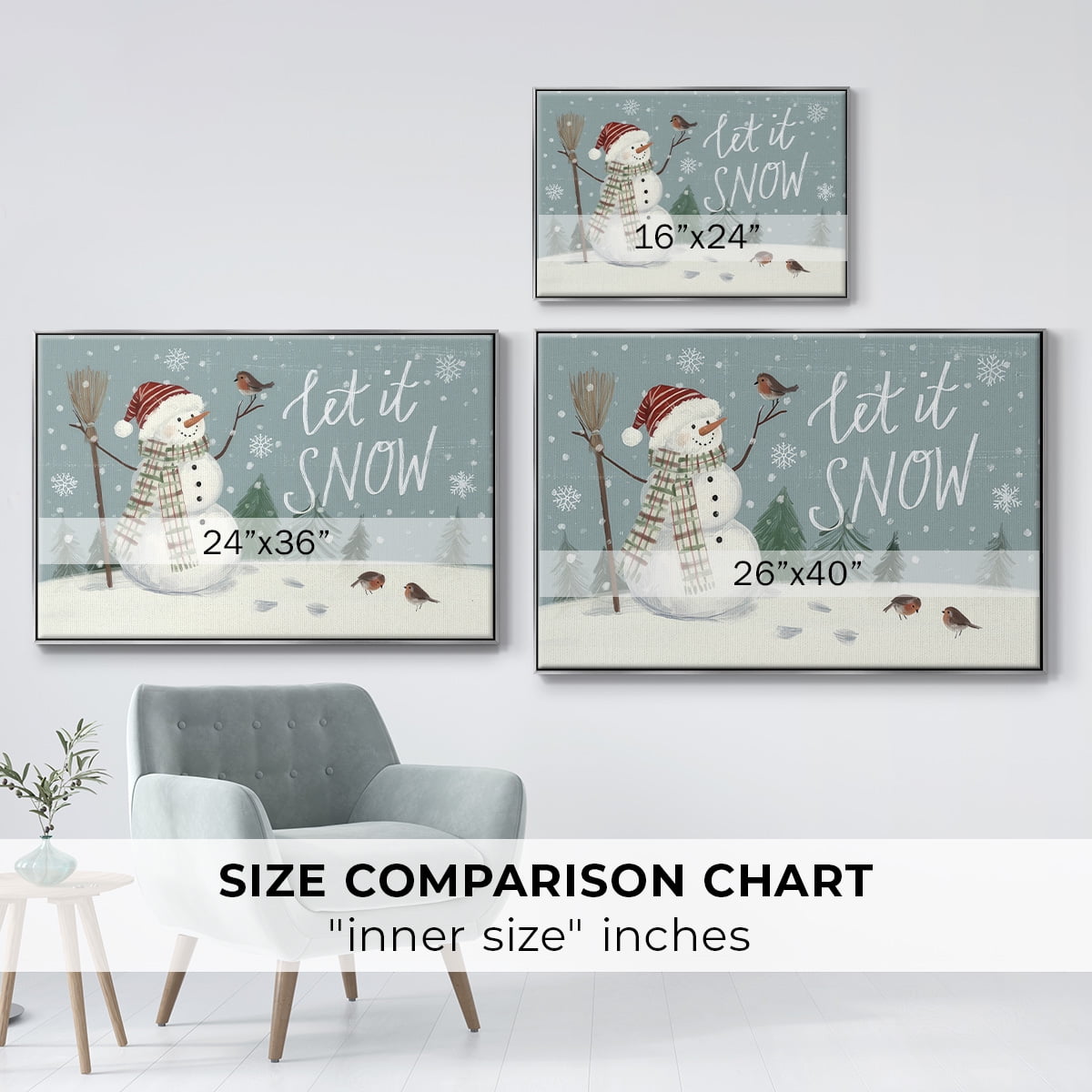 Jolly Snowman Collection A - Framed Gallery Wrapped Holiday Canvas - 27 x 41 - Silver Frame