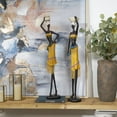 thumbnail image 2 of 32", 33"H Yellow Polystone Handmade African Woman People Sculpture with Water Jugs and Jeweled Details, by DecMode (2 Count), 2 of 10