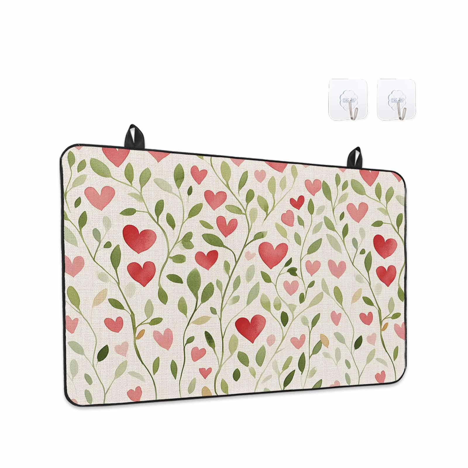 Love Heart Valentines Stove Top Cover for Electric Stove, Heat-proof & Non Slip Glass Top Stove Cover Protector, Rustic Botanical Spring Kitchen Flat Cooktop Rubber Mat 24x21 Inches
