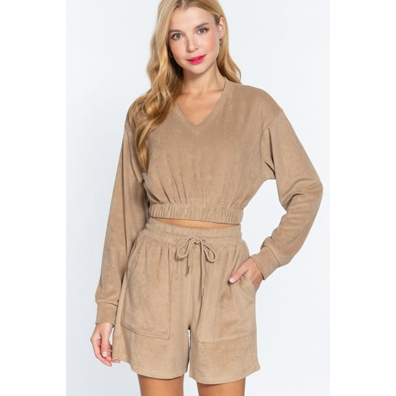 Elasticized Hem Terry Towelling Top L