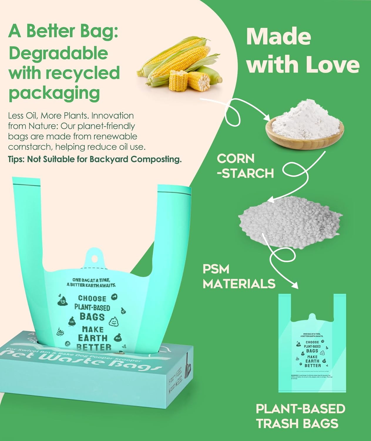 Extra Large Dog Poopper Scooper Bags, 95 Count Heavy Duty Compostable Dog Poop Bags with Handles, Poop bags for Dogs Biodegradable, Pet Waste Bags for Swivel Bin & Rake Pooper Scooper