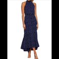 thumbnail image 3 of Vestido Maxi de Verano con Estampado de Lunares para Mujer, Sin Mangas, Cuello Halter, Volantes, Bohemio con Cinturón Azul S, 3 of 9