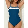 thumbnail image 6 of Eytino Womens Bathing Suits One Piece Swimsuit Color Block Print Athletic Tummy Control Swimming Suits Swimwear Blue S-2XL, 6 of 12