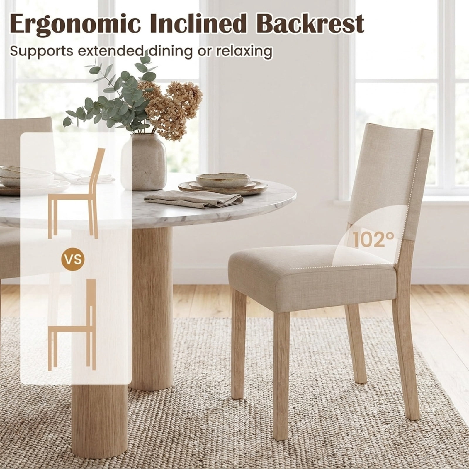 Furnibear Upholstered Dining Chairs with Solid Rubber Wood Legs Set of 2 for Kitchen Dining Room Living Room Home, Beige