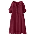 thumbnail image 5 of QUNYINEY Summer Dresses for Women Short Sleeve Midi Faux Cotton Linen Red A Line Dress Loose Fit V Neck Vacation Casual with Pockets Dresses, 5 of 6