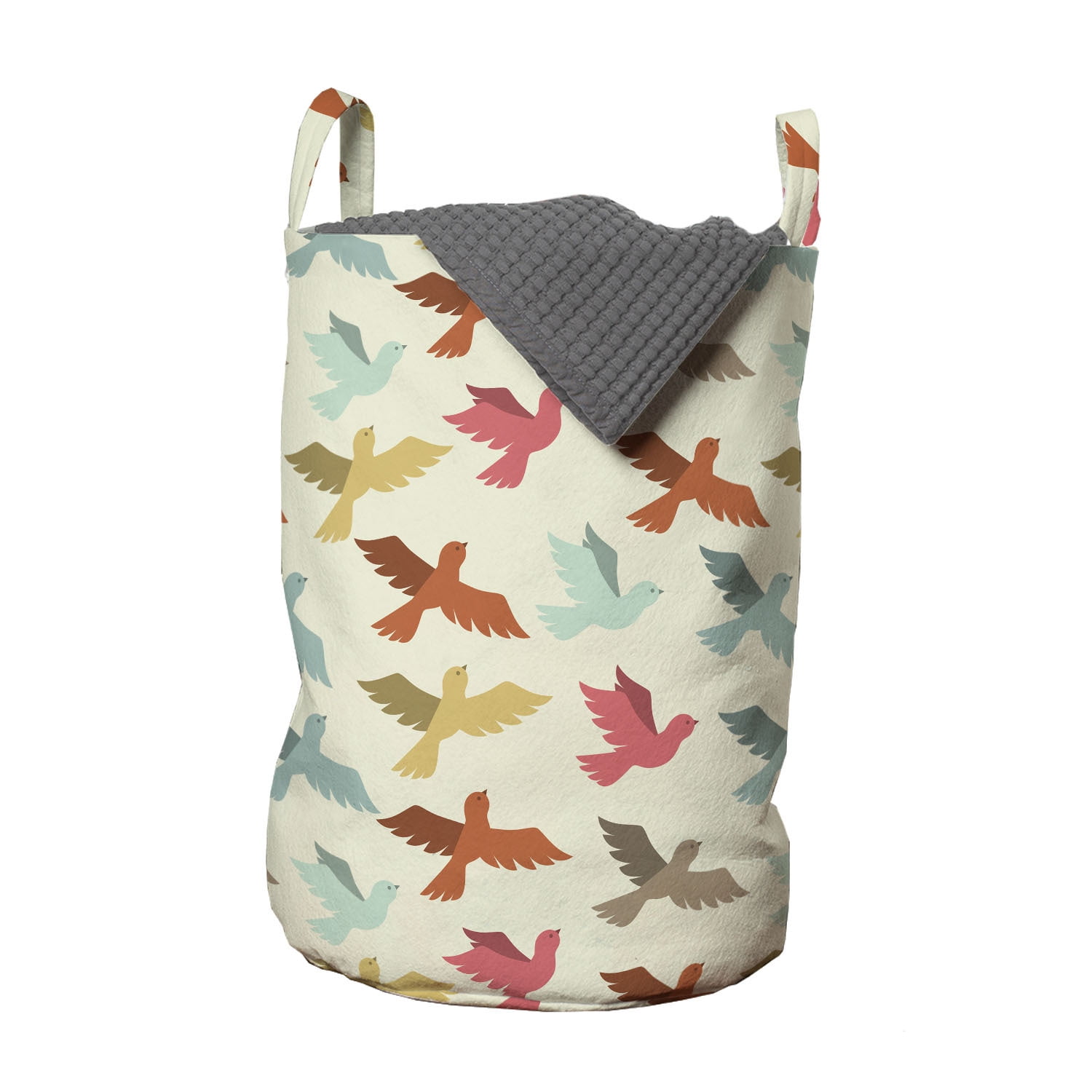 Bird Laundry Bag, Colorful Interpretation of Flying Creatures Pattern