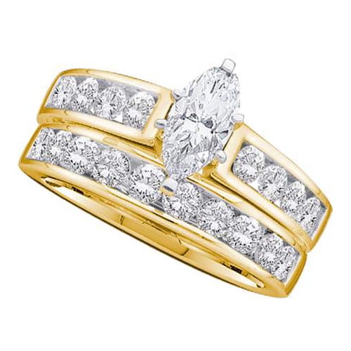14K Yellow Gold 1.00ctw Fancy Channel Diamond 0.37ctw Marquise Bridal Set Ring by Jewelrypot