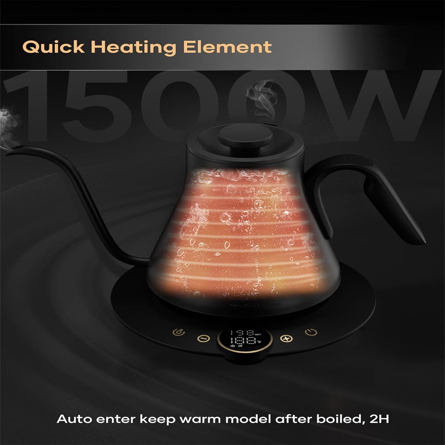 Electric Kettle, Gooseneck Electric Kettle, ±1℉ Temperature Control, Stainless Steel Inner, Quick Heating, for Pour Over Coffee, Brew Tea, Boil Hot Water
