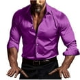thumbnail image 5 of RYRJJ Men's Silk Satin Long Sleeve Dress Shirts Business Casual Button Down Shirt Wedding Formal Party Prom Shirts(Purple,4XL), 5 of 9