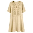thumbnail image 5 of ClodeEU Women's V Neck Embroidered Short Sleeve Mini Dress,Casual Loose Dress with Pockets Beige,Women's Plus L, 5 of 6
