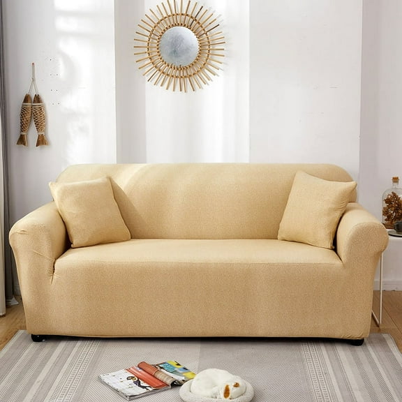 XmhyTop Stretch Sofa Cover - Texture Grain Solid Color Couch Cover-2 Seater Couch Protector Cover 57.08-70.86inch（Beige）