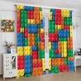 thumbnail image 4 of Building Blocks Toy Curtains, Abstract Contour Colorful Plastic Brick Geometric Print Pattern Window Treatment Drapes for Boy Girl Bedroom Playroom Set 2 Panels,63x63 Inches, 4 of 8