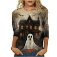 thumbnail image 2 of Tops for Women Plus Size 3/4 Sleeve Halloween Printed Round Neck Loose T-shirt *Black L, 2 of 5