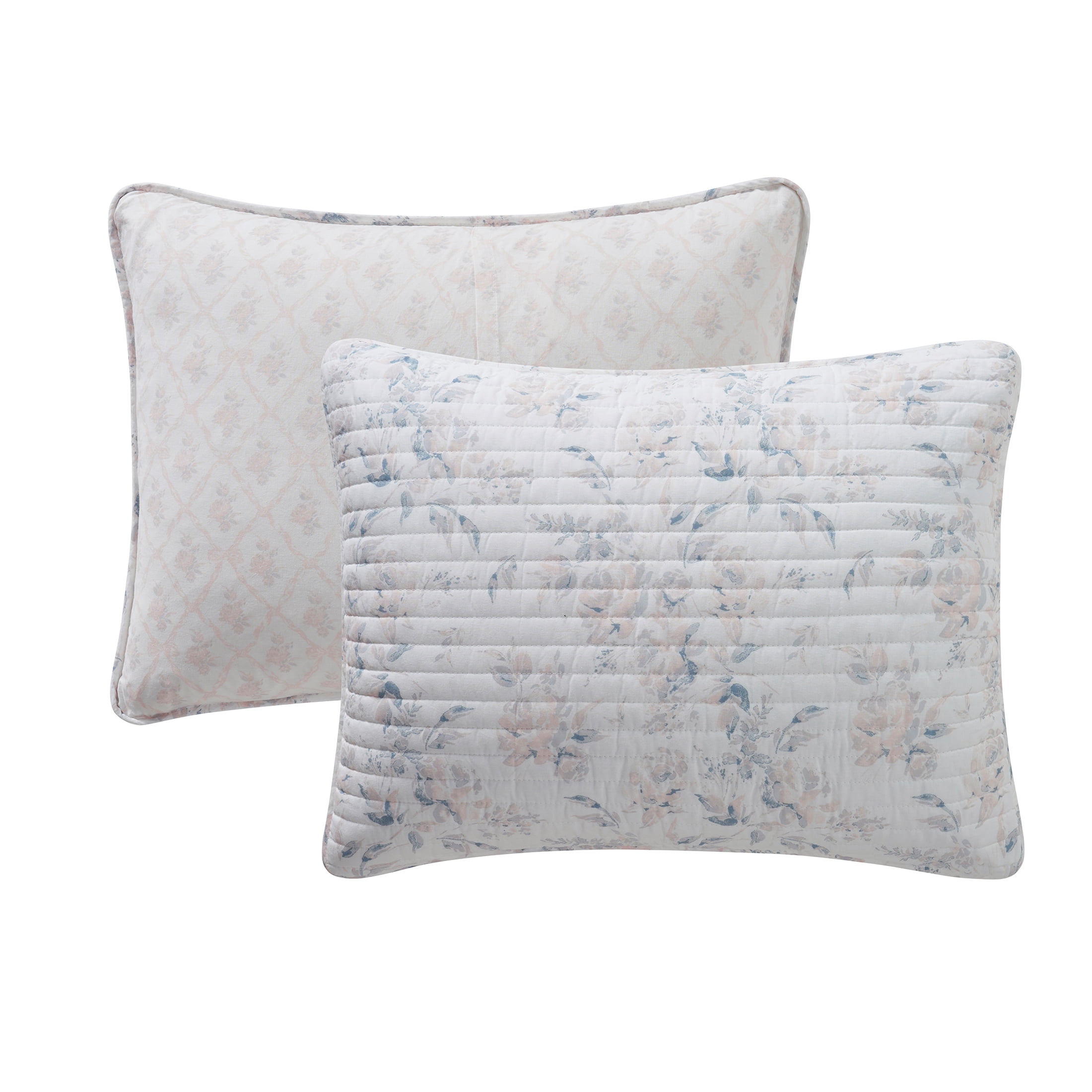 My Texas House Rebecca Adult 3-Piece White/Pink Floral Reversible Cotton Quilt Set, Full/Queen