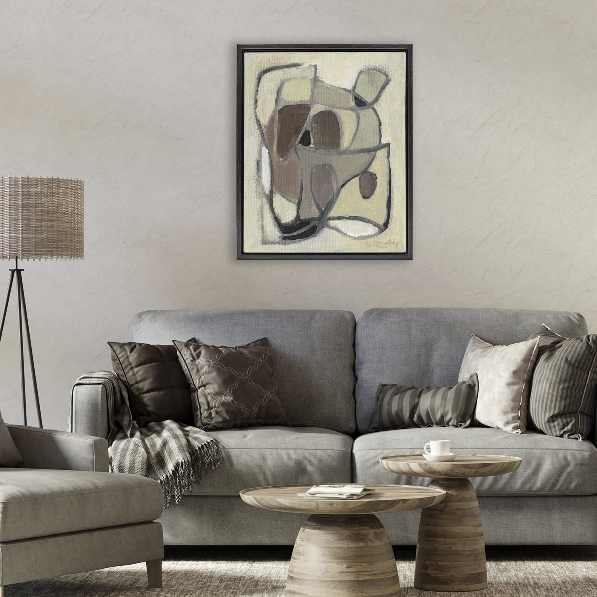 Stupell Industries Rustic Curved Shapes Abstract Black Framed Floater Canvas Wall Art, design by Lanie Loreth
