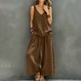 thumbnail image 4 of sdhkgrrt Women's 2 Piece Lounge Outfit V Neck Sleeveless Tank Matching Wide Leg Pants Loose Boho Vacation Casual Set Solid Travel Tracksuit Clothing, Brown 2XL, 4 of 7