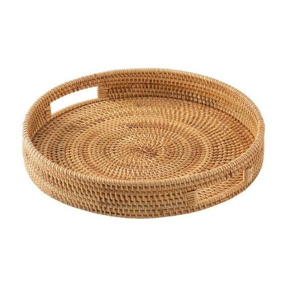 Farmhouse Home Rattan Woven Tray Hand-Woven Tray Versatile Functionality Natural Rustic Design Built-In Handles
