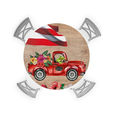 

Round Tablecloth with Elastic Puerto Rico Flag Truck Pull Frog on Rustic Wooden Grain Waterproof Stain-proof Table Cover Wipeable Fitted Table Cloths for 36 -44 Round Tables Dining Kitchen