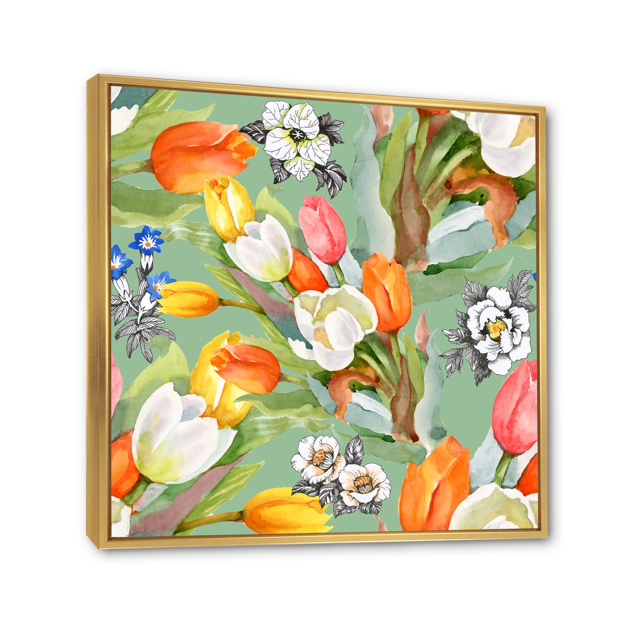 Designart 'Blooming Orange and White Tulips II' Traditional Framed Canvas Wall Art Print