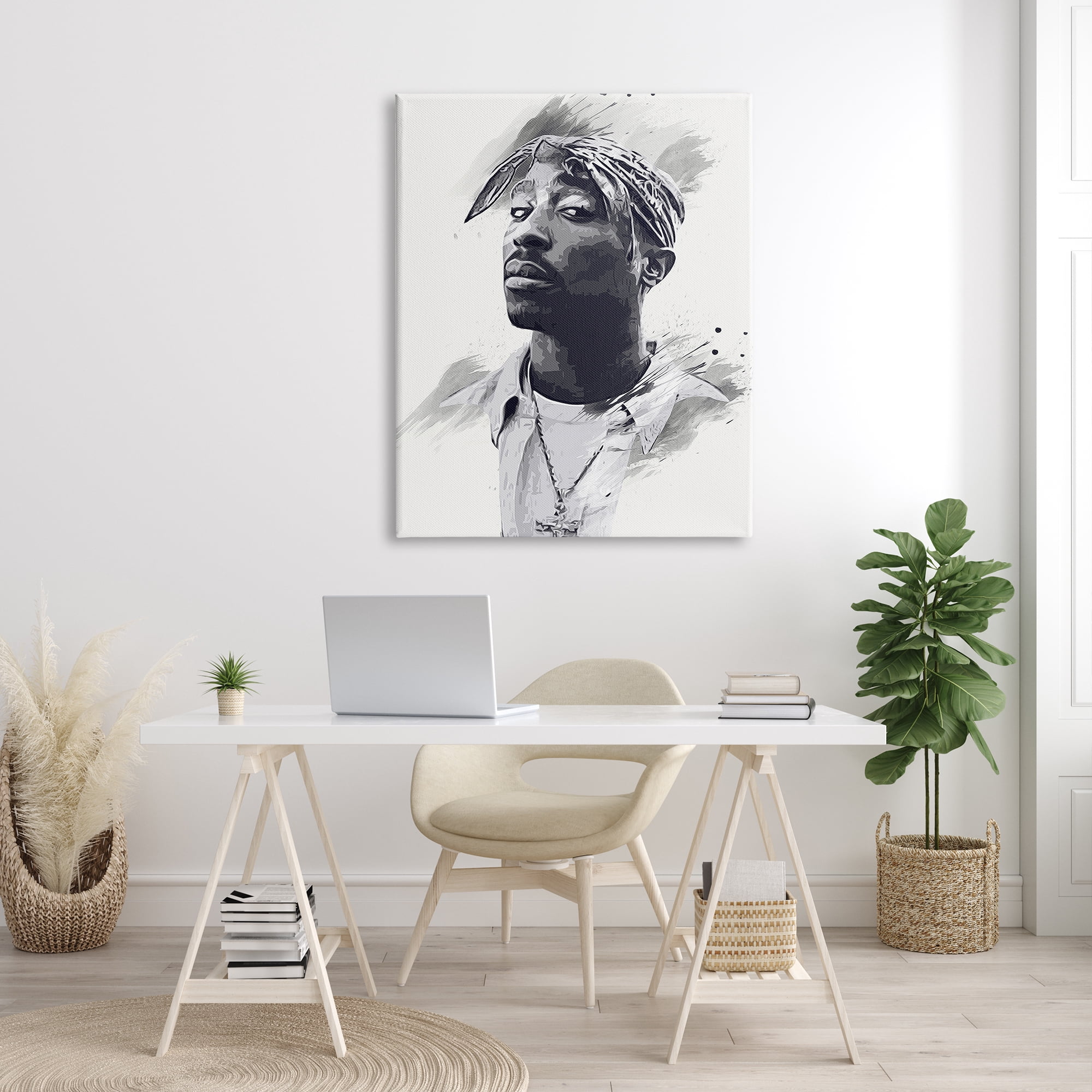 Stupell Industries Tupac Modern Portrait Abstract Pattern Black White, 36 x 48, Design by Birch&Ink