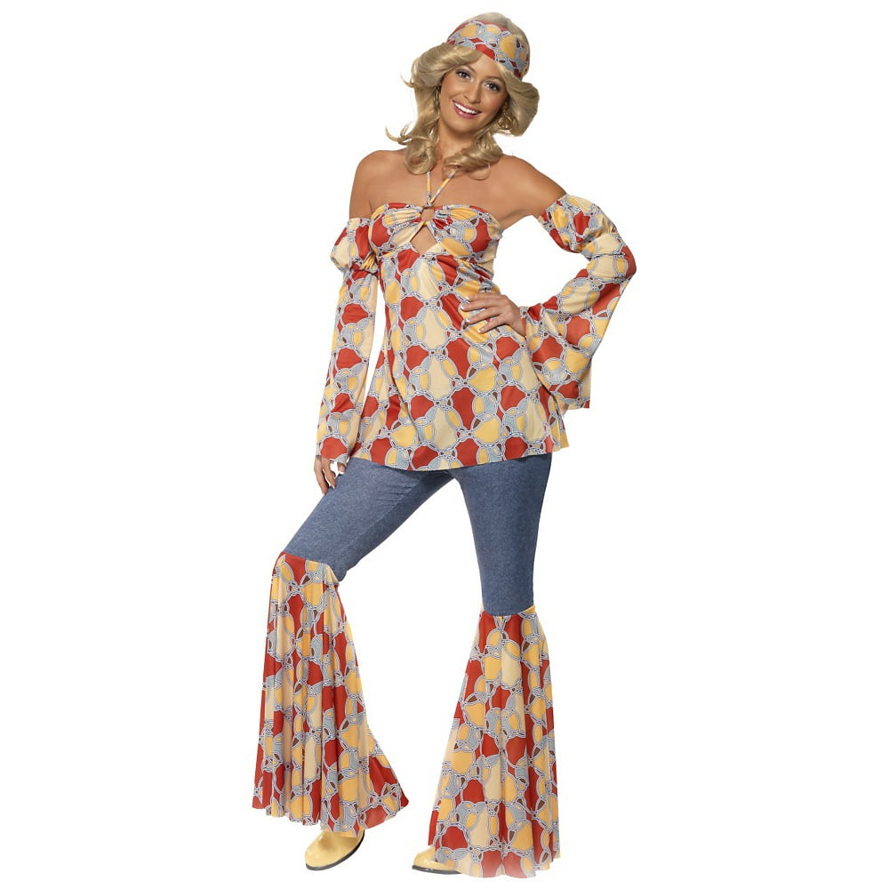 XL Ladies 60s Hippie Rockstar Fancy Dress Hippy Womens 1960s Cher Costume S 