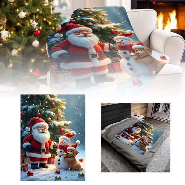 Manta Navideña Manta Navideña Con Muñeco De Nieve Y Papá Noel Manta Navideña De Invierno Manta Suave Informal Manta Cálida Para La Siesta Manta Navideña Con Gorro De Papá Noel (70 X 100 Cm)