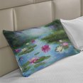 thumbnail image 2 of Nature Knitted Quilt Pillowcover, Fantasy Pond Water Lilies Floating Romantic Lotus Digital Art, Standard King Size Pillow Cover for Bedroom, 30" x 20", Aqua Pink Green, by Ambesonne, 2 of 2