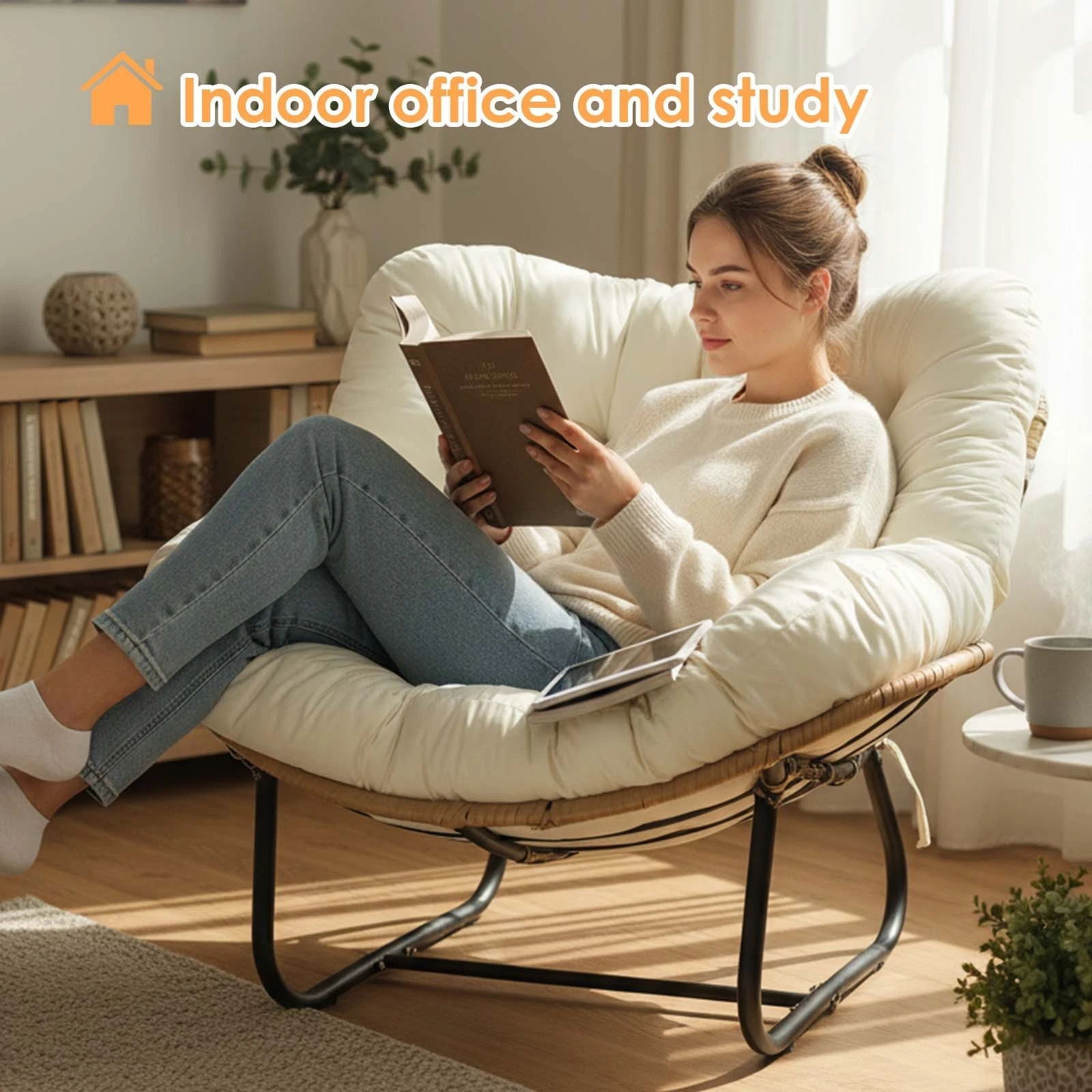 TOPCHANCES Egg Chair Cushion Only, Water-Resistant Outdoor Rocking Chair Cushion, Thick Papasan Seat Cushion with Ties for Patio, Porch, Balcony, Garden (Beige)