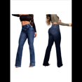 thumbnail image 3 of Pantalones Vaqueros de Cintura Alta para Mujer, Elásticos, de Corte Acampanado y con Cinturilla Elástica. Azul Oscuro XL, 3 of 7
