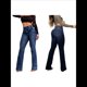 thumbnail image 3 of Pantalones Vaqueros de Cintura Alta para Mujer, Elásticos, de Corte Acampanado y con Cinturilla Elástica. Azul Oscuro M, 3 of 7