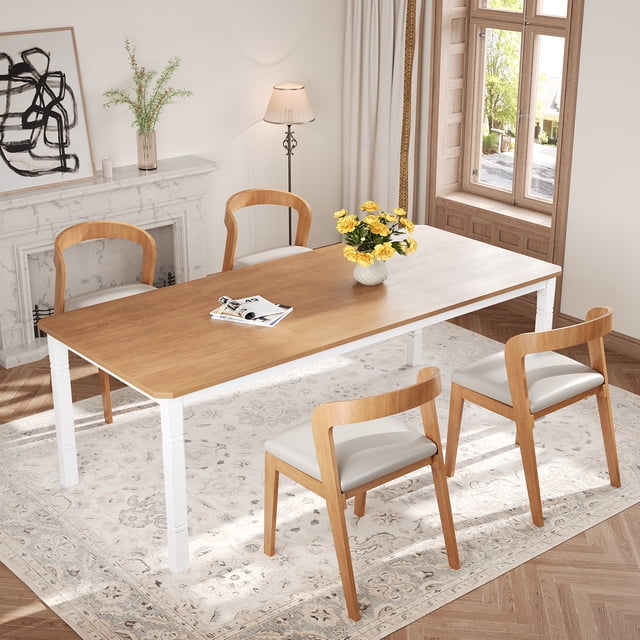 Industrial Rectangle Dining Table for 6-8, Plain Wood Top & Heavy-Duty Metal Frame, Modern Kitchen & Dining Room Table, Easy Assembly