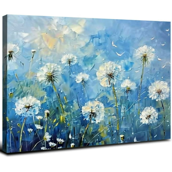 JRXY Wall Art Modern Artwork Blue Dandelion Wall Decor Floral Canvas Painting for Living Room Bedroom Dining Room Home Office Decor 20x16inch