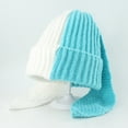 thumbnail image 2 of Bibifish Womens White & Turquoise Two-Tone Knit Trapper Hat With Long Ear Flaps Soft Stretchy Warm Hat Fall Casual Outings Fun Stylish Hats, 2 of 4