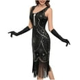 thumbnail image 5 of BLTIBY Women's 1920s Fringed Dress Flapper Costume Vintage Sequin Beaded Tassels Hem Prom Sleeveless Round Neck Cocktail Evening Dresses Gatsby Dress White M, 5 of 6