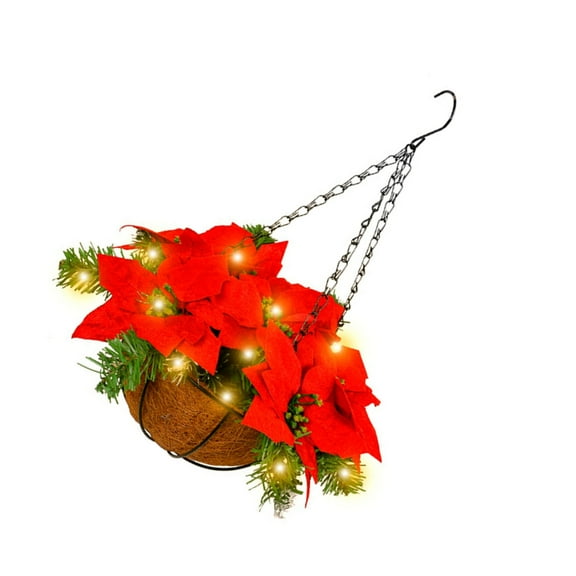 Milue Red Poinsettia Hanging Basket with LED Lights Bring the Holiday Atmosphere