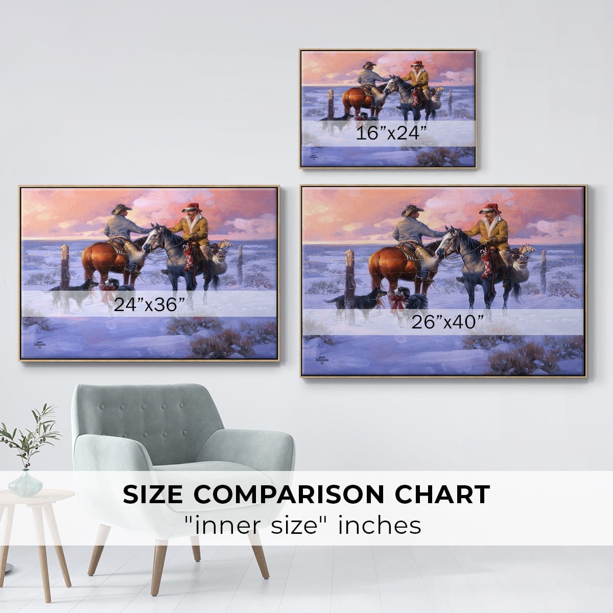 Sharin' Christmas with the Neighbors - Framed Gallery Wrapped Holiday Canvas - 25 x 37 - Natural Wood Frame