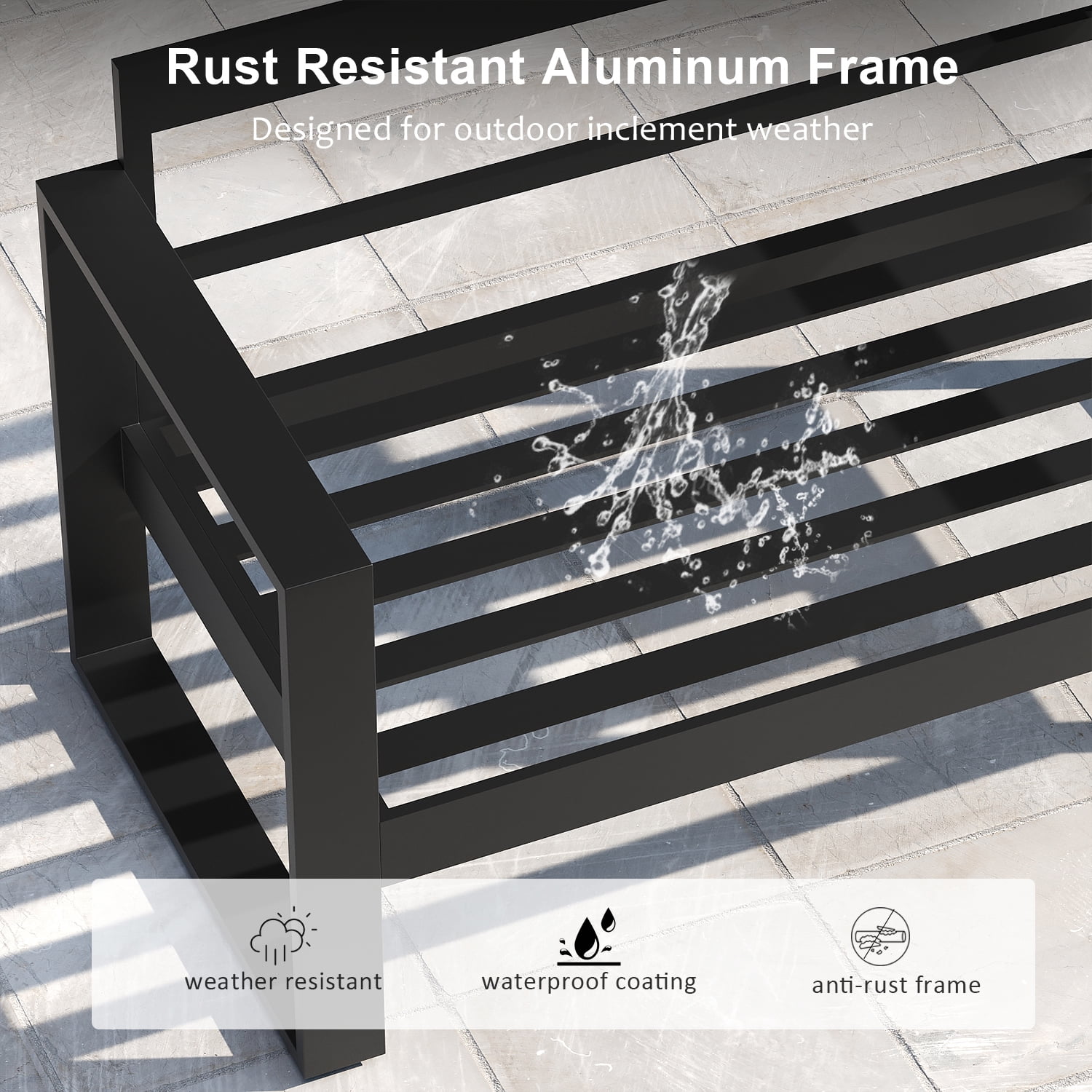 LayinSun 4 Piece Hight Back Aluminum Outdoor Furniture Set with Fire Pit Table, Modern Patio Conversation Sets