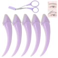 thumbnail image 1 of Beginner's Safety Eyebrow Razor - Stainless Steel Crescent Blade with Micro-Guard, Portable Eyebrow Razors, EyebrowTrimmer for Women with Eyebrow Scissors Comb(Purple*5), 1 of 7