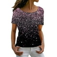 thumbnail image 1 of Prolriy Hauts d'Été pour Femmes 2025 T-Shirt Décontracté à Manches Courtes Col Rond Imprimé Cristal Brillant Printemps Rose m, 1 of 4