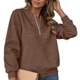 thumbnail image 3 of Tqcoqu Sweatshirt For Women Texture Zip V Neck Solid Color Winter Fall Sweatshirts Casual Comfy Outfits Pullover, 3 of 9