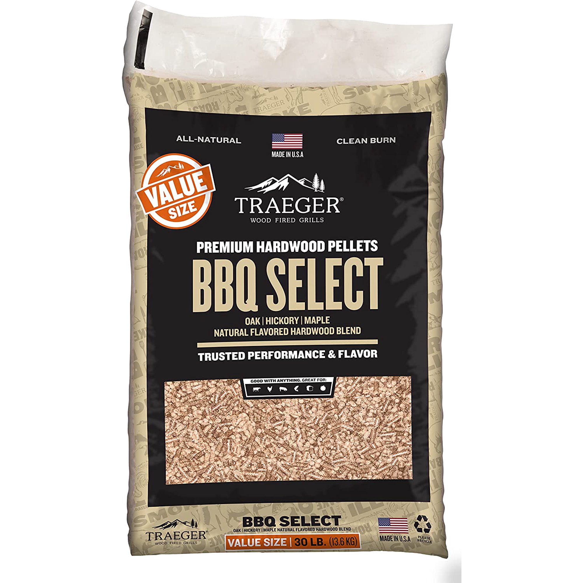 Traeger Select All Natural BBQ Wood Pellet 30 lb - Walmart.com